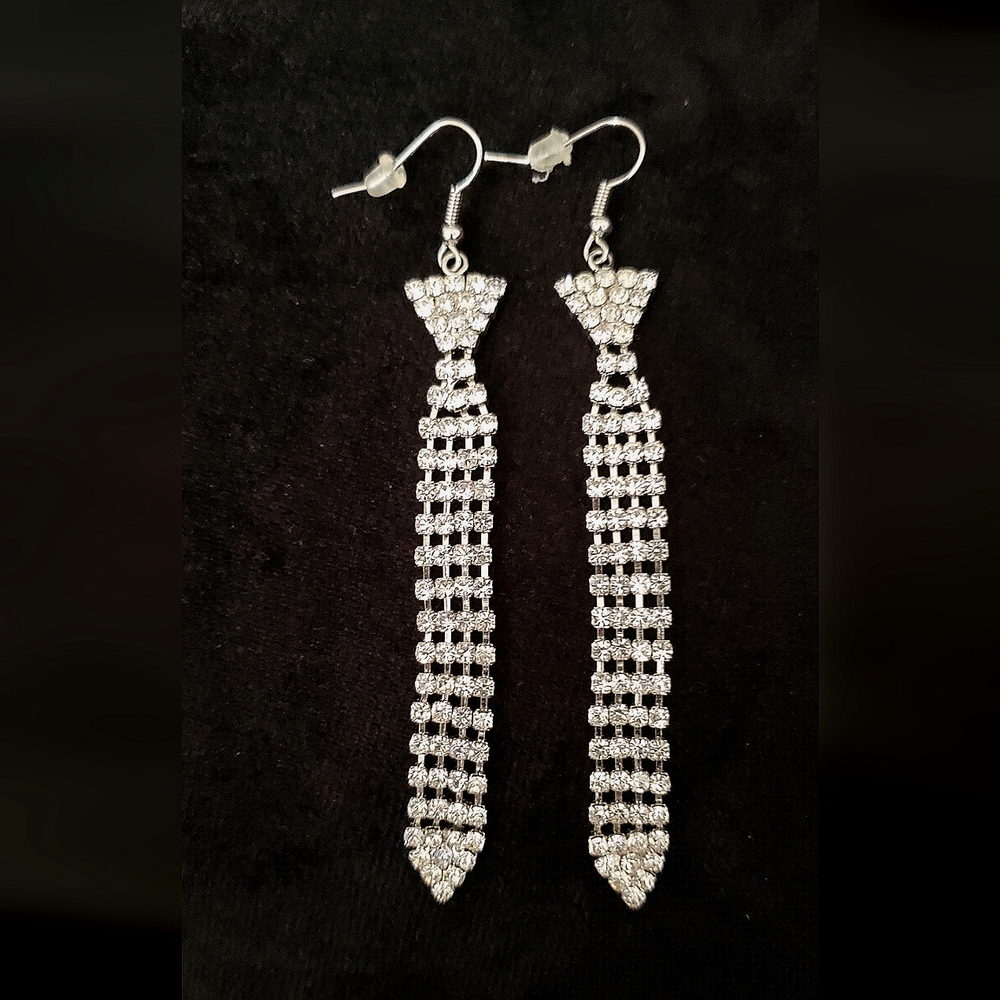 Earrings Necktie Rhinestone VINTAGE 1950s Rhinestone Drop Earrings